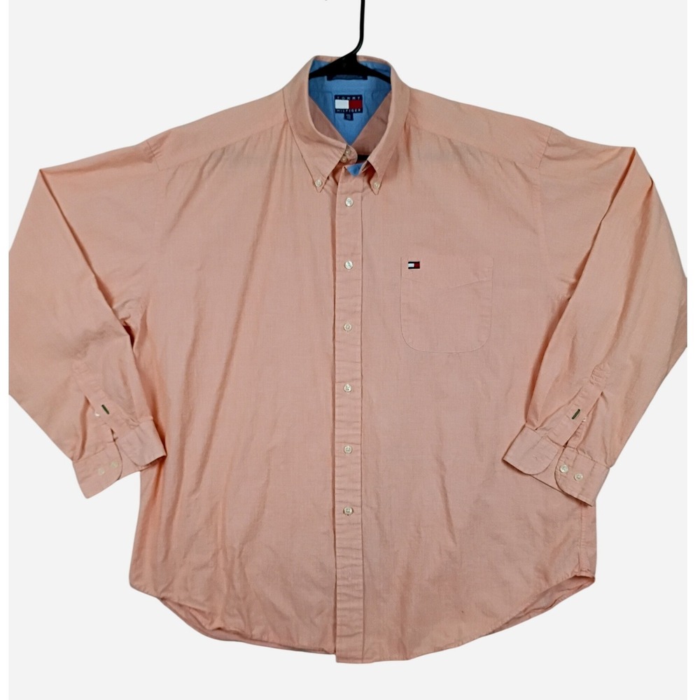 Tommy Hilfiger Vintage Shirt Button Men XXL Peach Cotton Y2K Beach Casual Crest